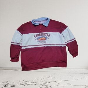 Vintage Style VERNICHTEN  1/4 Zip Pullover Sweatshirt-Burgundy/White/Blue-Large
